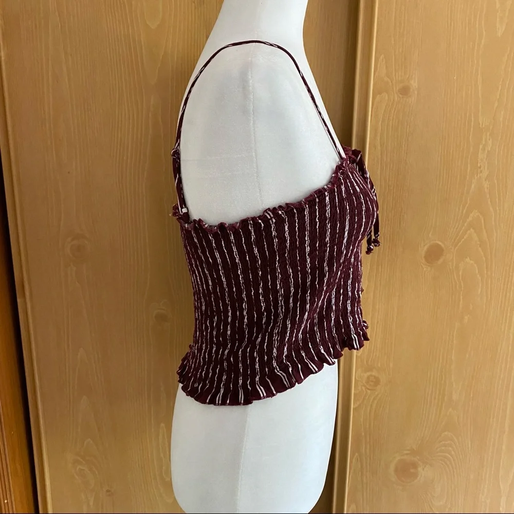 LA Hearts • Burgundy & White Striped Smocked Crop Top - Picture 4 of 8